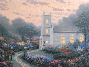 christ church oxford faith hope charity Painting - Blossom Hill Church Thomas Kinkade